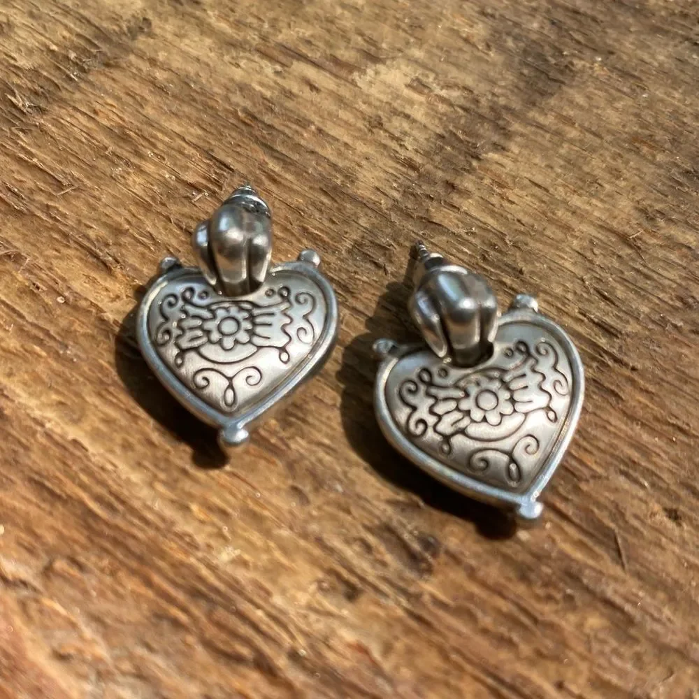 Brighton retired etched heart swivel post‎ earring